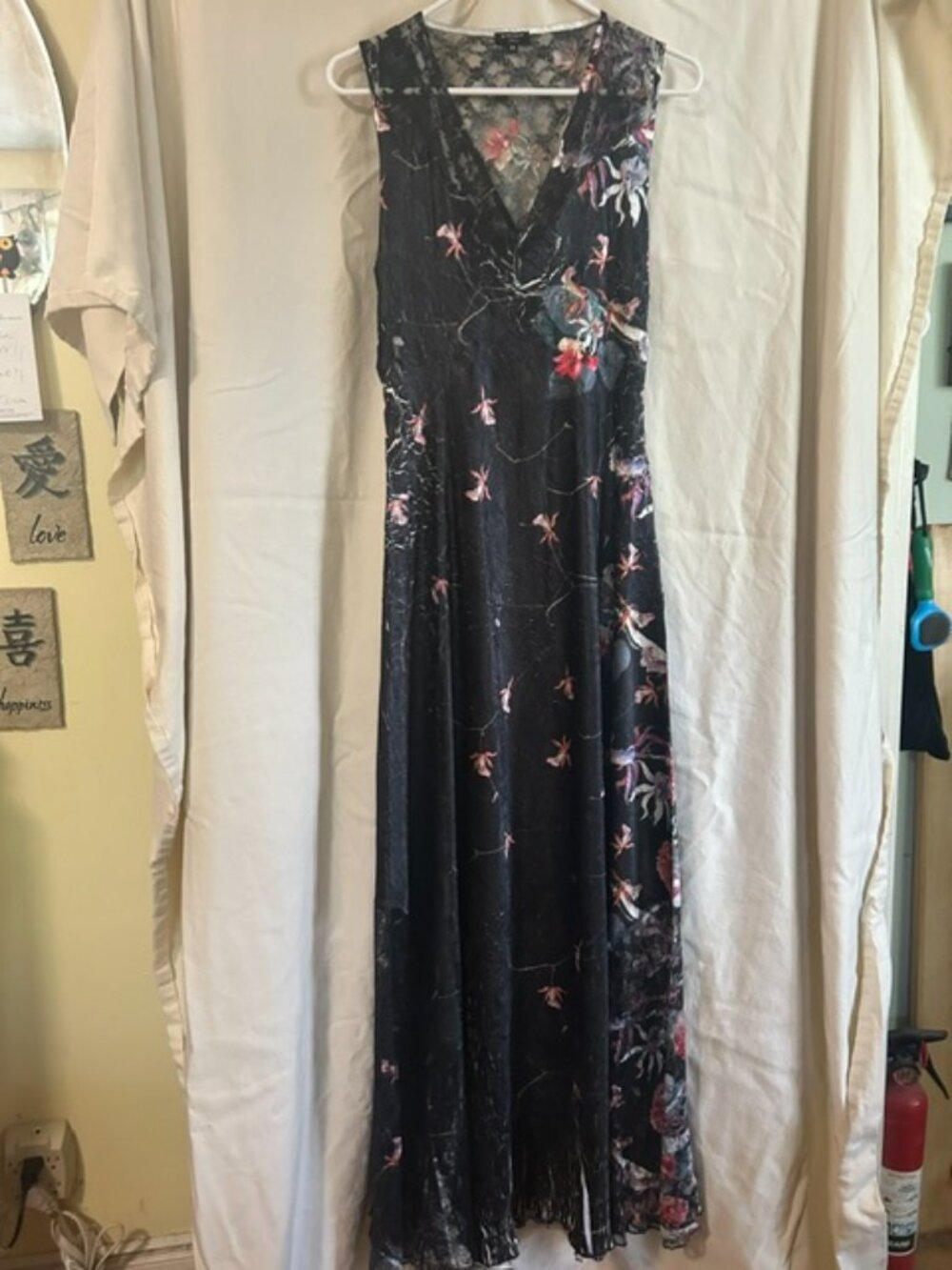 Komarov-long black dress with lace and tie in back